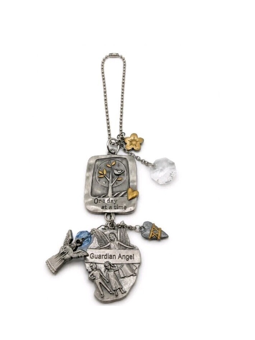 Inspirational Guardian Angel Charm Keychain One Day at a Time Angel of God